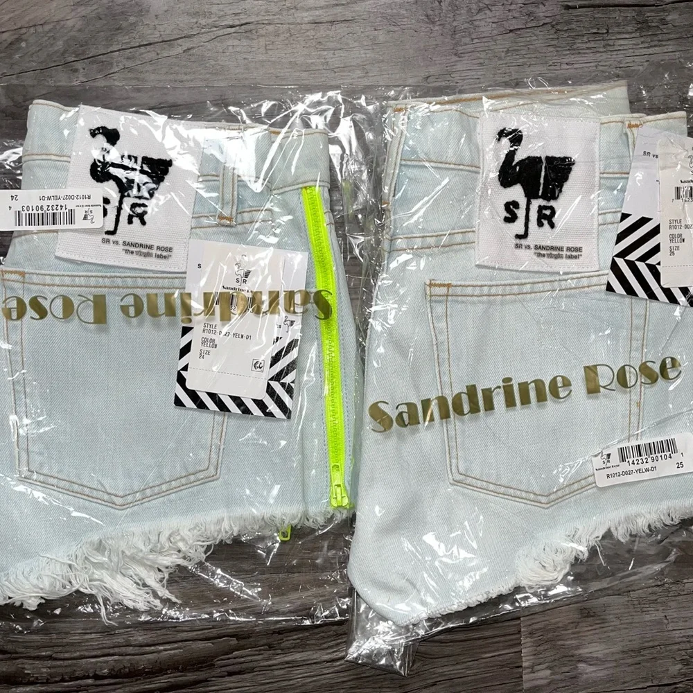 Sandrine Rose xFree People Light Wash Neon Side Zips Fray Hem Cutoff Jean Shorts - Picture 8 of 9